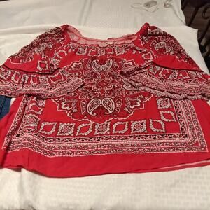 Est 1946 100% Rayon Paisley Handkerchief Top Western Boho Blouse 18/20 Women's